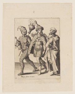Egy öreg jászol egy levelekbe és madártollakba öltözött párhoz szól, az Álarcosbálból alkotó: Jacques de Gheyn II