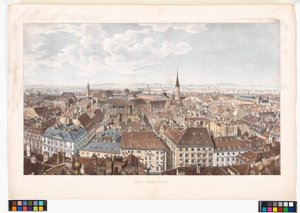 Panorámakép Bécsről dél felé a Szent Péter-templomból alkotó: Jakob Alt