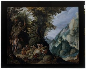 Szent Antal megkísértése egy tájban alkotó: Jakob Isaaksz Swanenburgh