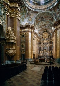 Jakob Prandtauer (1660-1726) építész által tervezett melki bencés templom belső képe, Johann Michael Rottmayr (1656-1730) freskói. Melk, Ausztria alkotó: Jakob Prandtauer