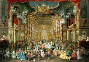Álarcosbál a Hoftheaterben, Bonn, 1754 alkotó: Jakob Rousseau