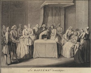 Házi keresztelés (metszet) alkotó: Jakob van der Schley