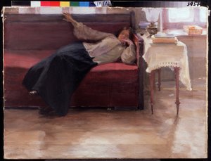 ""Álmok"" töprengő fiatal lány feküdt a kanapén. Jakov Kalinichenko (1869-1938) festménye 1904 Állami Regionális I. Pozhalostin Művészeti Múzeum, Ryasan