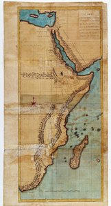 Kelet-Afrika térképe (a Salamon flották által megtett útvonal térképe) – „” Utazás Núbiába és Abesszíniába, a Nílus forrásainak felfedezésére vállalt 1768 és 1772 között”, James Bruce, Párizs