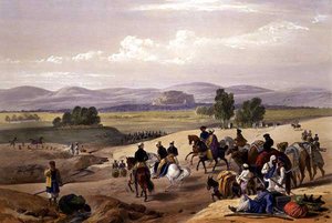 A Kwettah-erőd megközelítése a „Vázlatok Afghaunisztánban” című művéből, Charles Haghe (1810-88) és Louis Haghe (1806-85) metszete, Henry Graves kiadója alkotó: James (after) Atkinson