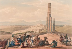 Ghuznee erődje és fellegvára [sic] és a két minár, 1839 körül (kőnyomat, színezett)