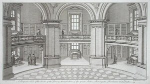 Belső nézet a "Radcliffe Library tervei, metszetei és domborzatai" című könyvből, Pierre Fourdrinier (megh. 1758) metszetében, 1747-ben megjelent (metszet) alkotó: James (after) Gibbs