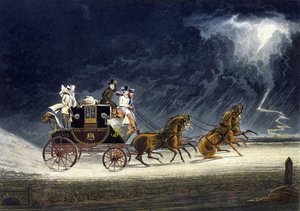 A postakocsi viharban, metszett R.G. Várnagy