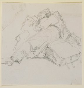 Egy ember alszik egy halom poggyászon, 1858. alkotó: James Abbott McNeill Whistler