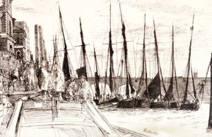 „Csónakok Billingsgate mellett”, London, 1859 alkotó: James Abbott McNeill Whistler