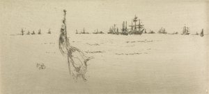 A zászló mártása, egy tizenkét rézkarcból álló sorozatból, The Naval Review, 1887 alkotó: James Abbott McNeill Whistler