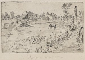 Tájkép lóval (A rét) 1859 (metszet, papír) alkotó: James Abbott McNeill Whistler