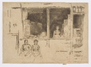 Dinnyebolt, Hounsditch, 1886-88 körül (metszet; tus, papír) alkotó: James Abbott McNeill Whistler