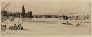 Old Westminster Bridge, 1859. alkotó: James Abbott McNeill Whistler