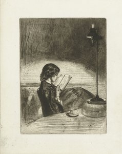 Deborah Delano portréja olvas Olvasás lámpafénynél alkotó: James Abbott McNeill Whistler