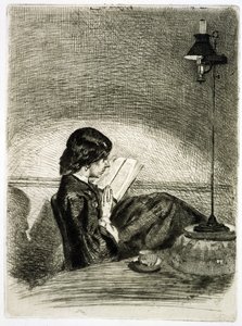 Lámpafény olvasmánya, 1858 alkotó: James Abbott McNeill Whistler