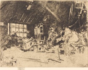 A kovácsműhely c. 1880. alkotó: James Abbott McNeill Whistler