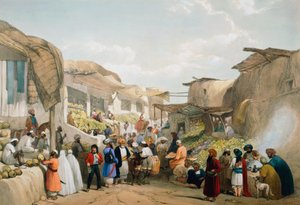 Bazár Kabulban a gyümölcsszezonban, első angol-afgán háború, 1838-1842