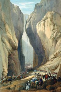 Brit hadsereg belép a Bolan-hágóba Dadurból, első angol-afgán háború, 1838-1842