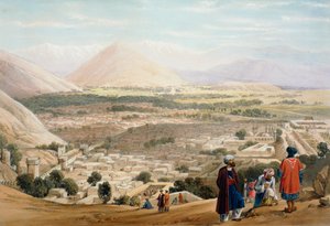 Kabul a Citadellából, bemutatja a régi fallal körülvett várost, az első angol-afgán háború 1838-1842