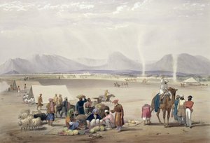 Candahar városa, a Charles Haghe (1810-88) és Louis Haghe (1806-85) által metszett "Vázlatok Afghaunisztánban" című kötetből, kiadta Henry Graves, 1842.