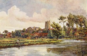 A Waveney folyó Becclesnél, a Szent Mihály-templommal (színes litográfia)