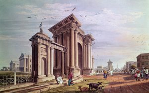 Court House Street, Calcutta, metszett Robert Havell, kocsma. 1824