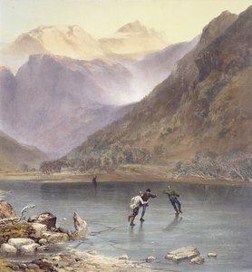Brothers Water, részlet a korcsolyázókról, az angol tóvidékről, 1853 litho részlet a 90428-ból
