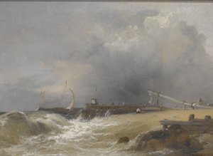 Littlehampton móló a Sussex-parton, 1842 körül (olaj, vászon) alkotó: James Baker Pyne
