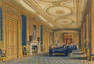 A Trónterem, Windsori kastély – A Harisnyakötő Rend felállítása, 1838 alkotó: James Baker after Pyne