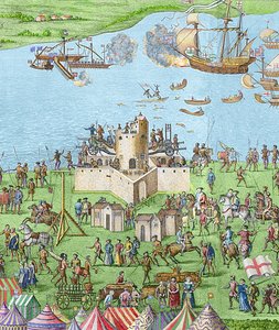 A Mary Rose elsüllyedése a Solenti csata során, 1545, 1778 (metszet) (későbbi színezés)