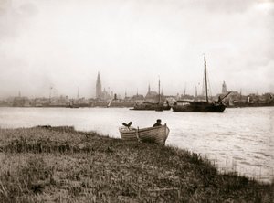 Evezős csónak egy csatorna mellett, Rotterdam, 1898. alkotó: James Batkin