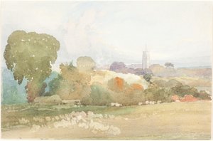 Táj a templomtoronnyal, 1828. alkotó: James Bulwer