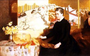 Hölgy japán képernyővel és aranyhallal (a művész anyjának portréja)