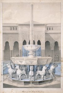 Fountain in the Court of the Lions, Alhambra, The Arabian Antiquities of Spain, 1815-ben megjelent (kézzel színezett metszet)