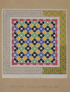 Mosaic in dado of recess in the Hall of Two Sisters, Alhambra, „The Arabian Antiquities of Spain” 1812-ben megjelent