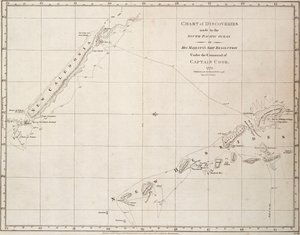 A Csendes-óceán déli részén Cook kapitány parancsnoksága alatt Őfelsége Resolution nevű hajóján tett felfedezések térképe alkotó: James Cook