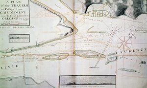 A Saint Lawrence folyó átkelőhelyeinek térképe Quebec közelében, Orleans szigete közelében, James Cook (1728-1779) által 1758-1763 között, Kanada