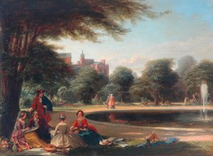 Hampton Court, a szökőkút (olaj a panelen) alkotó: James Digman Wingfield