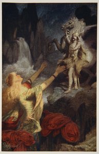 Hundingsbanes visszatér Valhalba, illusztrációja Donald A. Makenzie „Teuton mítoszok és legendák” című könyvéből, 1890