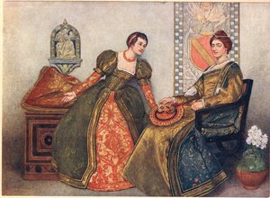 Portia és Nerissa, illusztráció a „Velencei kereskedő” című művéből, 1910 körül