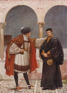 Shakespeare A velencei kalmár című műve: Antonio és Bassanio (színes litográfia) alkotó: James Dromgole Linton