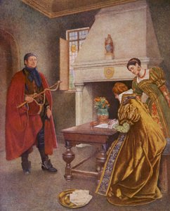 Shakespeare A velencei kalmár című műve: Portia, Nerissa és Balthazar (színes litográfia) alkotó: James Dromgole Linton