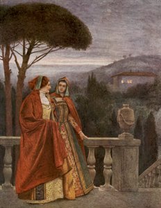 Shakespeare A velencei kalmár című műve: Portia és Nerissa (színes litográfia) alkotó: James Dromgole Linton