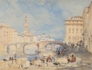 Ponte Santa Trinità, Firenze, 1832 előtt. alkotó: James Duffield Harding