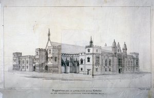 Javaslatok a Westminster Hall szomszédságában lévő épületekhez, London, 1825. alkotó: James Duffield Harding