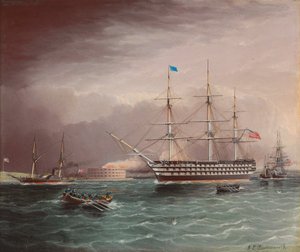 Az U.S.S. Pennsylvania Under Tow az amerikai polgárháború kitörésekor Monroe-erőddel a háttérben