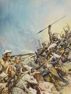 Boers Fighting Natives (gouache, papír) alkotó: James Edwin McConnell