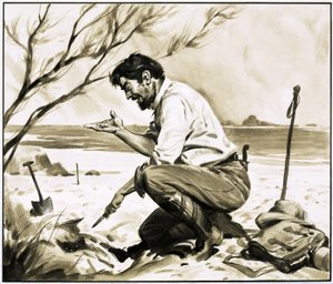 John Bock gyémántokat talált egy tengerparton, de annak ellenére, hogy jelentette a leletet, bebörtönözték. alkotó: James Edwin McConnell