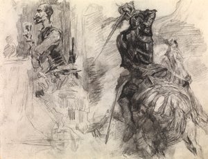 Don Quijote (kréta és fekete kréta papíron) alkotó: James Ensor